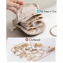 Small Travel Jewelry Case,Travel Gifts For Women,Jewelry Pouch Bags With Zipper,Velvet Jewelry Organizer Storage Bag For Bracelet Rings Earring-Cream White - 彩色 - 查看 5