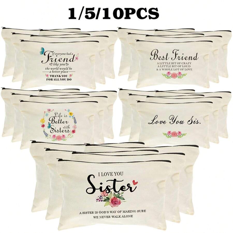 [Je t'aime sœur Sac] Sac cosmétique portable "Je t'aime sœur" pour femmes, organisateur zippé multifonction, non imperméable, sans alcool, trousse de toilette de voyage, cadeaux de Noël, pochette, voyage, cadeaux pour femmes, accessoire de voyage pour femmes, pochette, pochette/petit sac à main, organisateur de maquillage, pochette, porte-pinceau, mini pochette, pochette grande capacité, cadeaux pour femmes, cadeaux de Noël, idées cadeaux pour femmes - Beige - Voir 1
