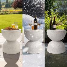 UNHO Round Terrazzo Side Table Accent Table Outdoor Bar Stool Patio Deck Table - Multicolor - View 5