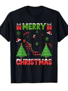 Camiseta De Fiesta De Navidad Fea - Camiseta De Fiesta De Color Oliva Con Texto 'Feliz Navidad', Árboles De Cuadros Rojos Y Gráfico De Tacón Alto - Ajuste Cómodo Elástico - Tallas S A XXXL - Regalo Divertido De Navidad Para Mujeres Y Hombres, Camiseta De Navidad, Ropa Festiva Informal, Cuello Redondo Informal, Camiseta Gráfica Festiva, Ropa Duradera Informal, Camisa De Tejido Elástico, Ropa De Temporada, Material Cómodo, Ropa Unisex - Oscuro - Ver 1