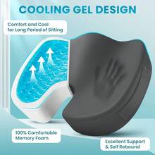 Cooling Gel Enhanced Memory Foam Cushion For Long Sitting - Back, Office Chair Seat Cushion, Sciatica, Coccyx, Tailbone Pain Relief Pillow - For Office, Gaming, Car, Wheelchair - Grey, Large - Grey - View 2