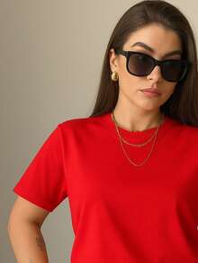 Women's T-Shirt Blouse Short Sleeve Premium Mesh Casual Plain Casual - Đỏ - Xem 2