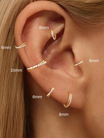 1枚S925纯银简约经典十字线女士耳骨穿孔戒指，多种尺寸可选：6毫米、8毫米、10毫米。适合日常佩戴，是送给女朋友、妈妈和姐妹的礼物。