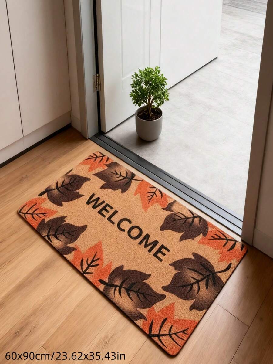 1pc Autumn Leaf Pattern Doormat, Brown-Yellow Background With Scattered Dark And Light Autumn Leaves, Warm And Comfortable Home Decor, Durable And Easy To Clean Material, Suitable For Living Room, Bedroom, Entryway, Kitchen, Bathroom
