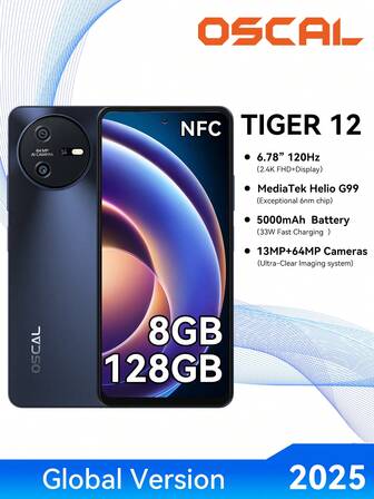 OSCAL Tiger12 Unlocked CellPhone , Android 13 Smartphone, 5000mAh Mobile Phone, 16GB (8+8 Expand) + 128GB/1TB, Octa-Core, G99 Chip, 13MP+64MP, 6.78-Inch HD+ IPS Screen, 4G Dual SIM Free Unlock, Face And Fingerprints