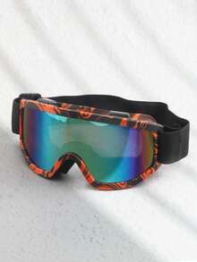 Classic Large Frame Water Transfer Floral Design Ski Goggles, Comfortable Foam Padded Anti-Collision, Unisex One-Piece Coated TPU Frame, Adjustable Strap, Multiple Colors Available