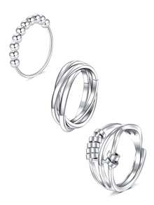 CIZME 3 件装旋转环，缓解焦虑，不锈钢抗焦虑环，可旋转旋转环，清凉减压，男女通用，尺寸 6/7/8/9/10 - 多色-3pcs - 查看 25