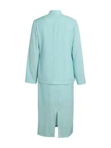 2025 New European & American Style Women's Solid Color Elegant Casual Commuter Suit, Long Sleeve Single-Breasted Lapel Blazer Jacket Paired With V-Neck Sleeveless High Waist Mid-Length Bodycon Dress 2-Piece Set - Blue - View 8