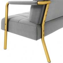 Butterslay 1pc Upholstered Accent Chair Modern Velvet Chair With Golden Metal Legs & Cozy Pillow, Leisure Arm Chair For Home Office - 淺灰色 - 查看 7