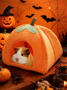 Halloween Pumpkin Shaped Comfortable Small Animal Bed, Suitable For Hamsters, Guinea Pigs, Rabbits, Removable & Washable Small Pet House For Winter