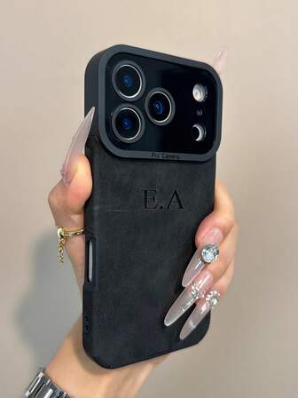 Personalized DIY Initials Name Faux Leather Phone Case Compatible With IPhone 17 16 15 14 13 12 11 Pro Max Plus 17 Pro Lens Shockproof Protection Back Cover