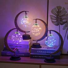 LED Spherical Light, Wrought Iron Moon Lamp, Plastic & Iron Bar Desk Lamp, Decorative Lighting For Bedroom, Suitable For Halloween, Christmas, Hotel/Restaurant/Event Decoration (Batteries Not Included) - Warm Light - View 8