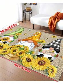 1 Stück saugfähige rutschfeste Dekorative Fußmatte mit Frühlingsmotiv Sonnenblume & Gnom - leicht für Wohnzimmer & Küche - Raumdekoration, Heimdekoration
