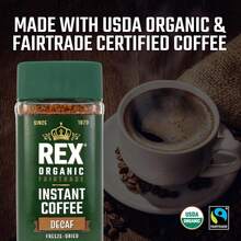 Rex Organic Fairtrade Decaf Freeze-Dried Instant Coffee \U2013 Naturally Decaffeinated Arabica, 3.53 Oz Gl Jar \U2013 Mountain Water Process - Gói 12 chiếc 353 ounce - Xem 4