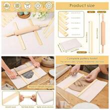 Juego de 12 herramientas de cermica, incluye 1 rodillo de madera, herramientas de arcilla polimrica para esculpir, 1 mantel de lino porttil y 10 guas de 5 tamaos para ensear madera - 17. - Madera-45 cm - Ver 1