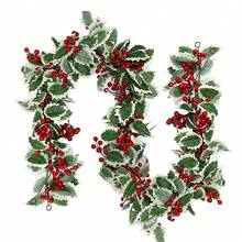 Eucalyptus Garland, Green Leaves Wreath Vines Garlands Decorations, Artificial Red Berry Garland For Fireplace Gate Mantle Table Home Party Decor