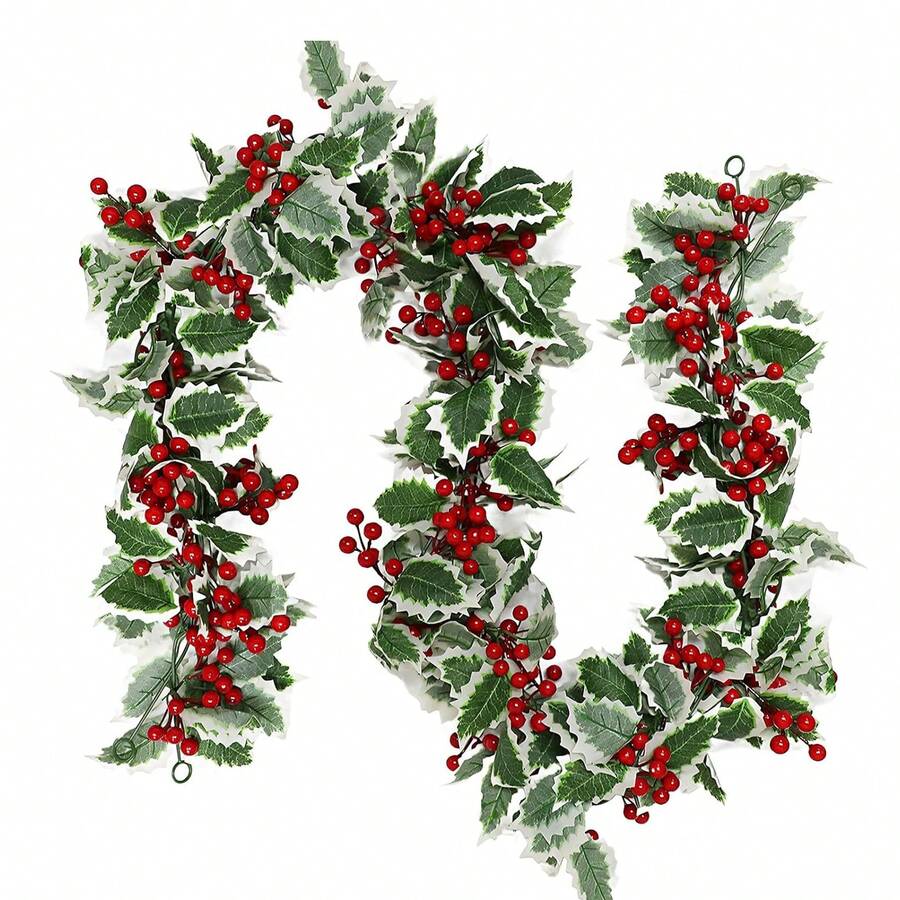 Eucalyptus Garland, Green Leaves Wreath Vines Garlands Decorations, Artificial Red Berry Garland For Fireplace Gate Mantle Table Home Party Decor
