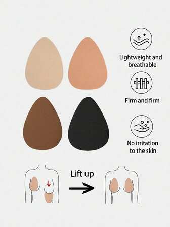 2/4 Pieces Invisible Lifting Breast Petals - Teardrop Shaped Latex Adhesive Nipple Covers, Suitable For B-E Cups, Strapless Self-Adhesive Bra For Curvy Women, Beige/Brown/Coffee/Black