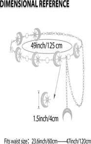 ELABEST Rhinestone Moon Chain Belt Sparkly Star Waist Chain Adjustable Body Jewley For Women Dress Belt Accessory - MàuG - Xem 5