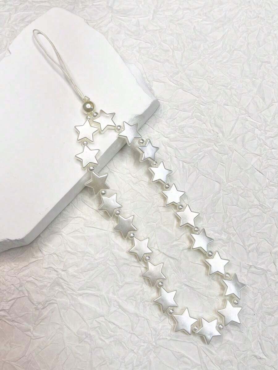 1 pieza Pulsera con forma de estrella blanca y correa para teléfono móvil, cordón para teléfono móvil con cuentas - Blanco - Ver 1