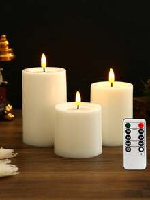 Set de 3/2/1 piezas de nuevas luces de vela electrónica tipo bala LED de Navidad, velas de cera de piedra falsa, luces de vela electrónica LED, adecuadas para Navidad, Halloween, decoración de vacaciones, decoración de habitaciones y decoración de fiestas, iluminación romántica LED para bodas (con o sin control remoto) (Baterías no incluidas) - Multicolor - Ver 3