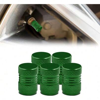 5PCS Tire Valve Stem Caps, Air Caps Cover, Aluminum Alloy Wheel Valve Stem Covers With Rubber Ring, Car Accessories Corrosion Resistant Airtight Tire Dust Caps For Cars, SUVs, Trucks (Green)