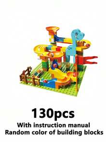 130pcs/170pcs/260pcs/340pcs Children Large Building Blocks Toys, Early Education Stacking Puzzle Marble Run Playset, Birthday Gift For Boys And Girls - Multicolor - View 8