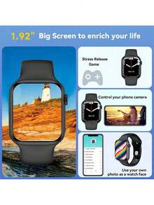 Microwear 2.07" HD Touch Screen Unisex Smart Watch, Fitness Tracker, Phone Call, Heart Rate & Blood Oxygen Monitor, Sleep & Activity Tracking, Compatible With IOS & Android - Black - View 3