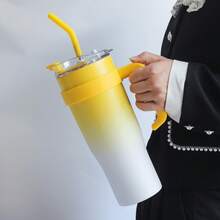 Taza de Gran Capacidad, Taza Térmica para Auto de 1140Ml, Taza de Oficina Simple con Combinación de Colores Degradados, Taza de Hielo de Acero Inoxidable, Termo de Estilo Deportivo, Mantiene el Calor o el Hielo (Pegatinas 3D DIY Aleatorias 0-4pcs) - Verde - Ver 7