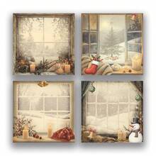 1/4Pads 复古圣诞 3x3 英寸便利贴套装，50 张/垫，复古便笺，高粘性，可重复使用，可撕式便签，适用于日记本、计划本、办公室、学校、家庭，批量复古文具礼物 - 冬季窗戶 - 查看 7