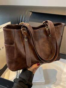 简约时尚大容量腋下托特包 - 咖啡 - 查看 6