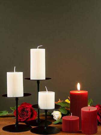 1PC, Fine Striped Candles With A Height Of 1.97/2.95/3.94 Inches, Large Cylindrical Fine Toothed Candles, Aromatherapy Striped Candles, Wedding Decorations, Handmade Aromatherapy, Wine Red, White Home Romantic Decoration Accessories, Wedding Candles, Suitable For Christmas, Thanksgiving, Holiday Party Gifts,