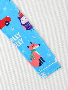 2件套男童及青少年休闲卡通企鹅雪人印花翻领长袖开衫和长裤睡衣套装，阻燃，四季皆宜 - 藍色 - 查看 6