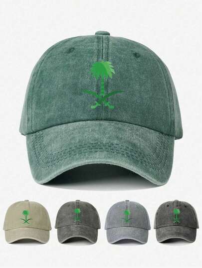 Bedruckte Baseballkappe mit Palmenbaum-Motiv, verwaschener Look, verstellbar, Outdoor Sonnenhut für Lässig, Reisen, Strand, geeignet für junge Leute, Y2K Stil