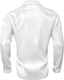 Mens Satin Silk Shirts Long Sleeve Designer Dress Shirt Shiny Untucked Casual Button Down Shirt Party Disco Formalhalloween - 緞面亮白色 - 查看 10