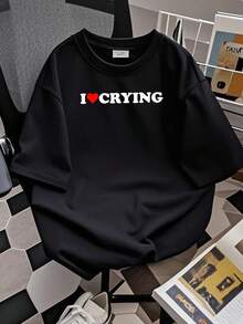 180g pure Cotton I Heart Crying 2000'S Style Meme T Shirt Gift Funny Y2K Lonely Sad graphic women Summer streetwear Slightly Soft Print Round Neck Short Sleeve Stretched fashion Stylish Casual Breathable Women Top Graphic Tees Versatile Unisex Top For Everyday Wear - Negro - Ver 2