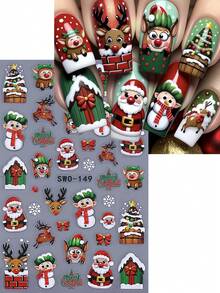 2 piezas Pegatinas de uñas navideñas de invierno, Reno Papá Noel Árbol de Navidad Calcomanías deslizantes de arte de uñas, Accesorios y herramientas de uñas, Suministros de uñas, Suministros de arte de uñas para mujeres y niñas para uso DIY