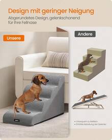 Dog Stairs, Pet Stairs, for Small Dogs, Bed, Sofa, Waterproof Cat Stairs, Non-Slip, Gringe Tilt, Removable Washable Cover, Handle, Grey - Grau - Übersicht 3
