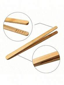 4pcs Bamboo Bread Tongs For Toasting Bread, Pickling, Tea Making, Cooking, Kitchen Clamps, Outdoor Camping Hiking Cooking Utensils Barbecue Tool Accessories - Brown - View 3