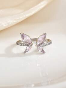 1 Peça Anel Aberto com Design de Borboleta Incrustado de Zircônia Cúbica em Cobre, Design Delicado e Vívido, Pertence ao Estilo de Joias Fresco e da Moda, Adequado para Embelezamento do Visual Diário