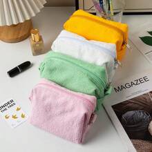 Custom Name Embroidered Cosmetic Bag, Solid Color Toiletry Wash Pouch, Stylish Makeup Storage Organizer, Multifunctional Travel Bag, Gift For Girl - Multicolor - View 3