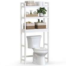 SONGMICS Maximize Bathroom Space: Versatile 3-Tier Over-The-Toilet Organizer With Adjustable Shelves And Bamboo Finish - 雲白色 - 查看 7