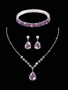 闪亮水钻翻盖晚宴包派对包，优雅时尚的褶皱手拿包舞会包，配有闪亮水钻首饰三件套，适合派对、晚宴、聚会、舞会、婚礼。 - 紫色 - 查看 5