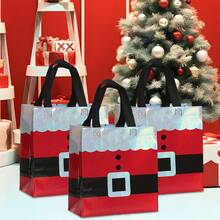 6/10/20 buc pungi cadou de Crăciun cu design Moș Crăciun, mărime medie, poliester reutilizabil, pungi pentru cadouri festive, decor de sărbători pentru casă și bucătărie, pungi cadou de Crăciun