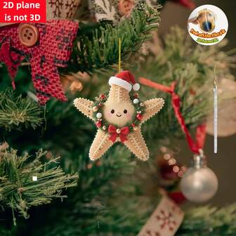 2D Flat, 1pc Starfish Acrylic Ornament With Santa Hat & Festive Garland - 2D Flat Hanging Christmas Decoration, No Electricity Needed, Perfect For Holiday Home & Car Decor, Holiday Decoration, Whimsical Design, Detailed Craftsmanship, 2D Flat