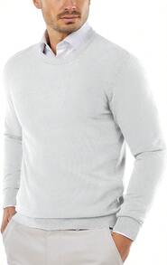 Men's Crew Neck Sweater Slim Fit Lightweight Sweatshirts Knitted Pullover For Casual Or Dressy Wear - 白色 - 查看 8