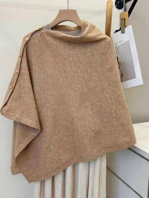 1 szt. Jednokolorowy, swobodny, poliestrowy, wielofunkcyjny szal z guzikami, ciepły dzianinowy ponczo na jesień/zimę