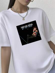 180g pure Cotton New Carly Rae Jepsen Emotion For Fans S 5XL T Shirt LM01_259 Slightly graphic women Summer streetwear Versatile designer clothes Comfortable Stretched Print Round Neck Short Sleeve Breathable Women Top Graphic Tees Casual T-Shirt For Women Casual Soft - Blanco - Ver 2