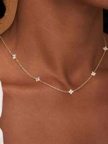 1pc Women's Fashionable Delicate Four-Leaf Clover Zirconia Stainless Steel Necklace, Suitable For Daily Wear, Parties, Gatherings, Mother's Day Gift