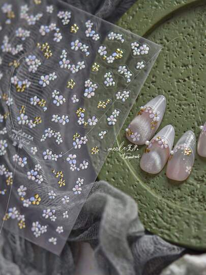 Autocollants de charmes d'ongles en métal à fleurs colorées, autocollants d'art pour les ongles à fleurs à cinq pétales, autocollants adhésifs, outils de manucure DIY, décalcomanies